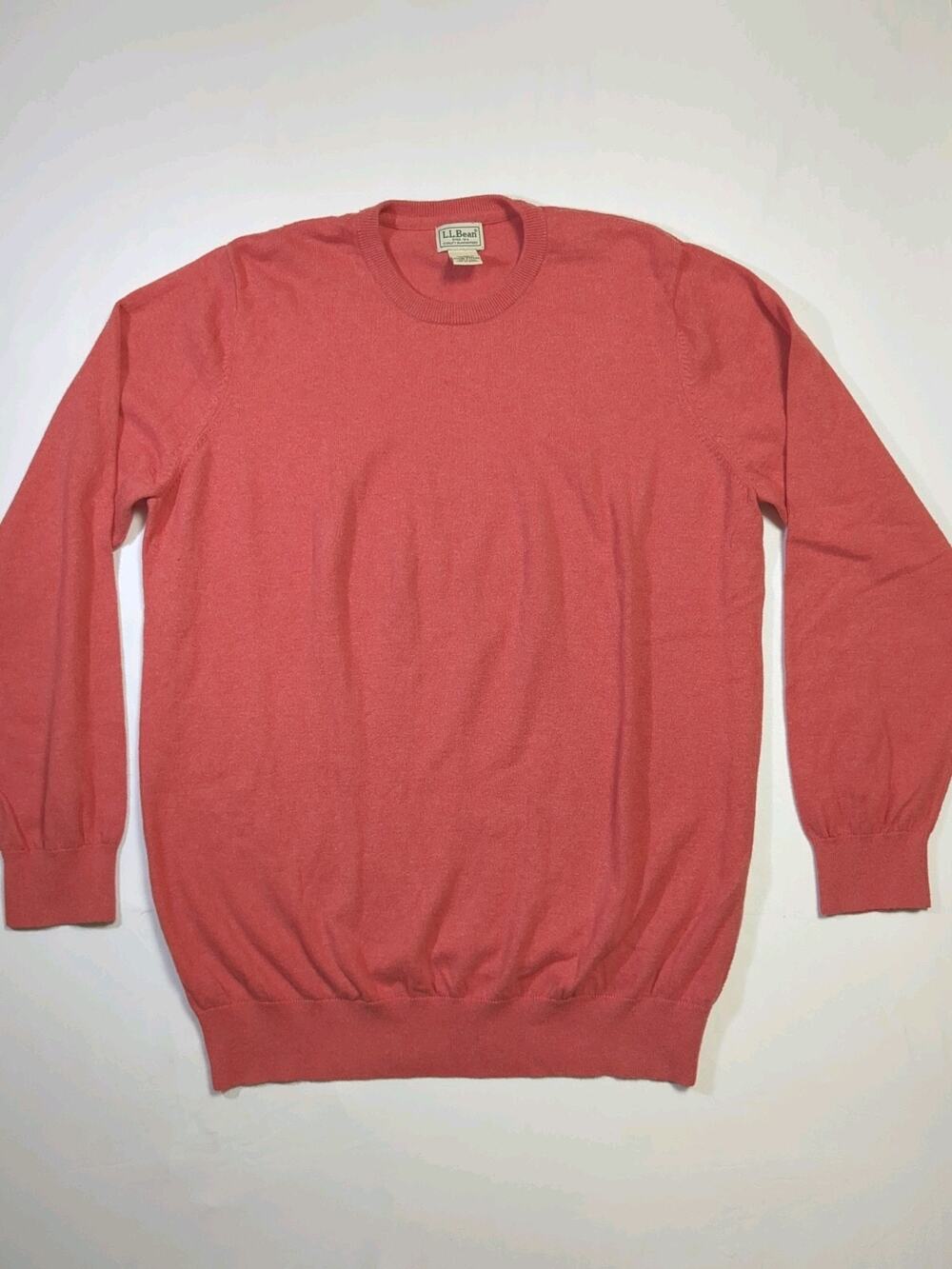 LL Bean Sweater Men XL coral Cashmere Cotton Pullover Preppy Minimalist vneck
